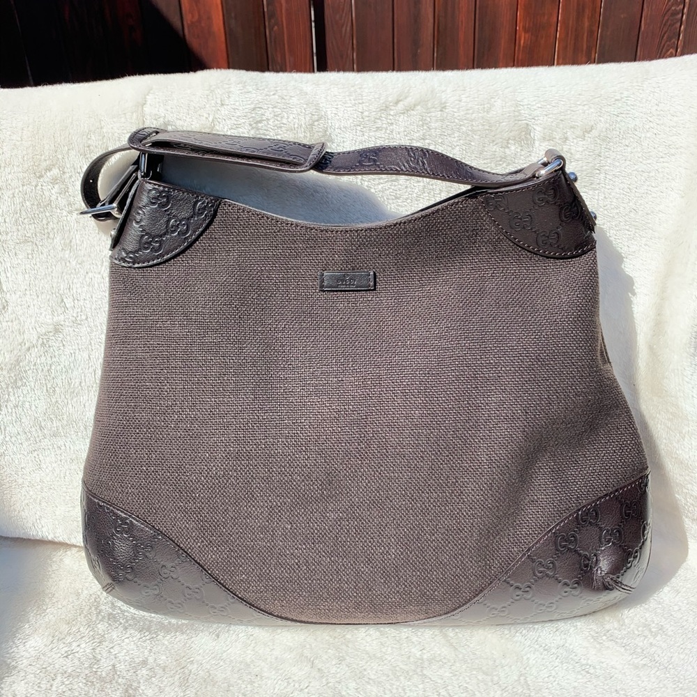 NWT Authentic Gucci Canvas & Leather Hobo Bag